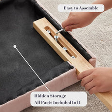 Kingfun Headboards in Modern Button Design, Premium Velvet Fabric Upholstered Tufted Bed Headboard, Adjustable Solid Wood Head Board (Pink, Twin)