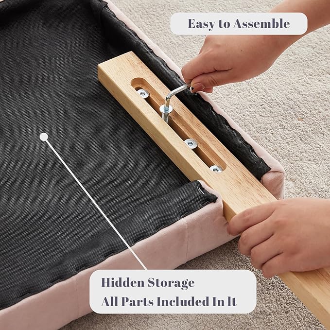 Kingfun Upholstered Queen Headboard Only, Premium Velvet Button Tufted Headboards, Adjustable Solid Wood Head Board, Padded Headboard with Solid Wood Legs in Bedroom (Pink)