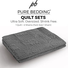 Quilt Set King/Cal King/California King Size Dark Grey - Oversized Bedspread - Soft Microfiber Lightweight Coverlet for All Season - 3 Piece Includes 1 Quilt and 2 Shams, Geometric Pattern