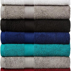 Amazon Basics 6 Piece Oversized Fade resistant Towel set, 100% Cotton towels for bathroom, soft and absorbent, 2 Bath Towels, 2 Hand Towels and 2 Washcloths bathroom towel set, Teal