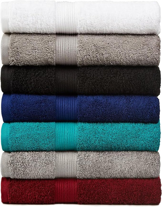 Amazon Basics 6 Piece Oversized Fade resistant Towel set, 100% Cotton towels for bathroom, soft and absorbent, 2 Bath Towels, 2 Hand Towels and 2 Washcloths bathroom towel set, White