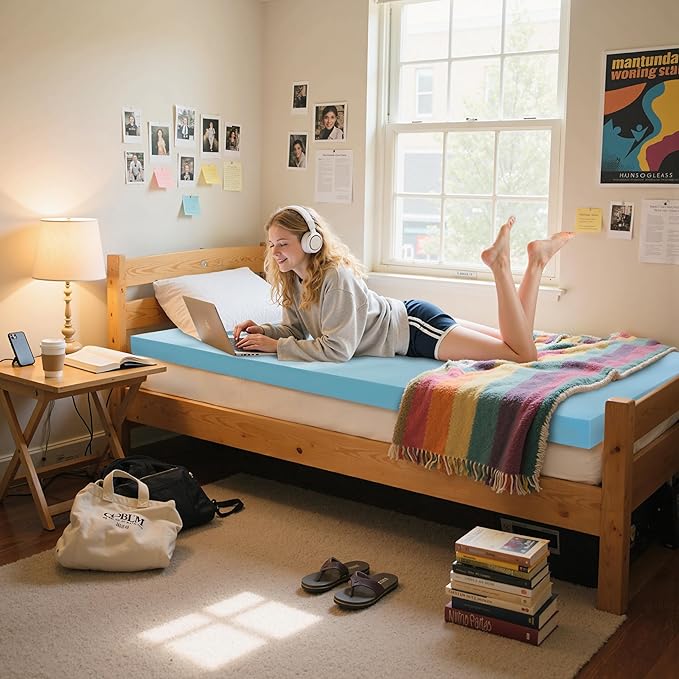 SyMax Twin Mattress Topper, Gel Infused Memory Foam Mattress Topper, Soft Bed Topper Mattress Pads for Bed, Sofa, RV, CertiPUR-US Certified, Blue, 4 Inch