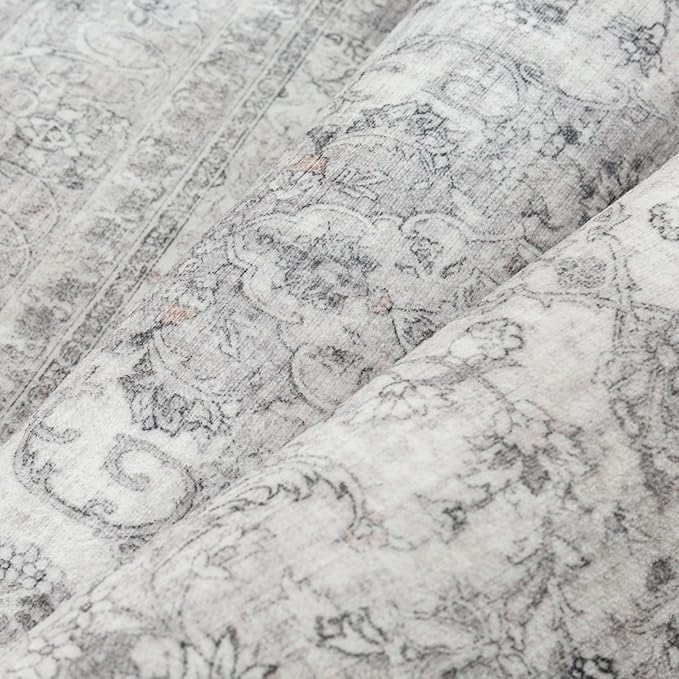 Gray Area Rug 5x7 for Living Room Washable Vintage Carpet Low Pile Non Slip Distressed Soft Traditional Retro Oriental Grey Accent Throw Rug Office Kitchen Bedroom Bathroom Dining Room