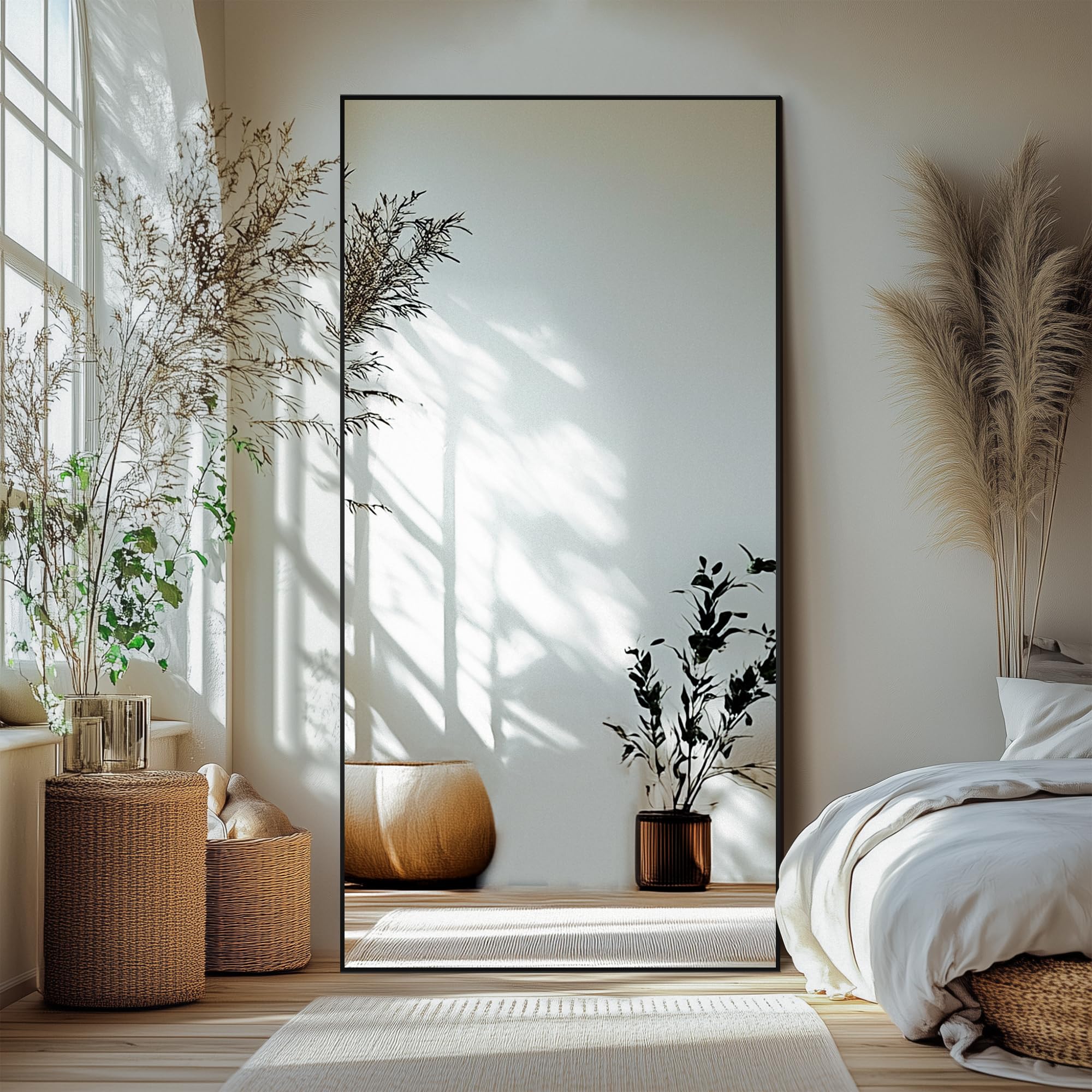 Delma Wall Full Length Mirror,Standing Mirror Full Body,Large Floor for Wall Door Bedroom Bathroom Living Room with Aluminium Frame(with Stand,56x15-Black) Dormly