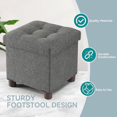 BRIAN & DANY Small Ottoman with Storage, Small Storage Ottoman, Folding Foot Stool with Wood Legs for Living Room and Bedroom Linen Rest Seat, 12.6