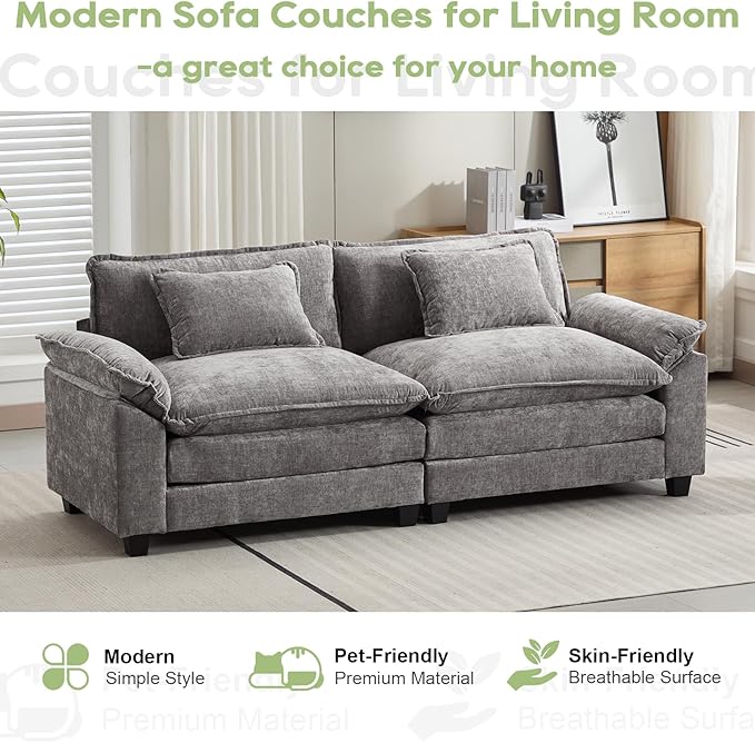 86" Modular Sectional Sofa, Comfy Cloud Couch Sectional Sofa with Ottoman, Chenille Sofa Sleeper Deep Seat Sofa with Throw Pillows for Living Room (Light Gray, 86"- Loveseat)