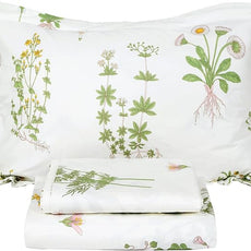 FADFAY Shabby Green Floral Sheet Set 100% Cotton Bed Sheet Set Green White Natural Hypoallergenic Bedding Set,4pcs-Queen