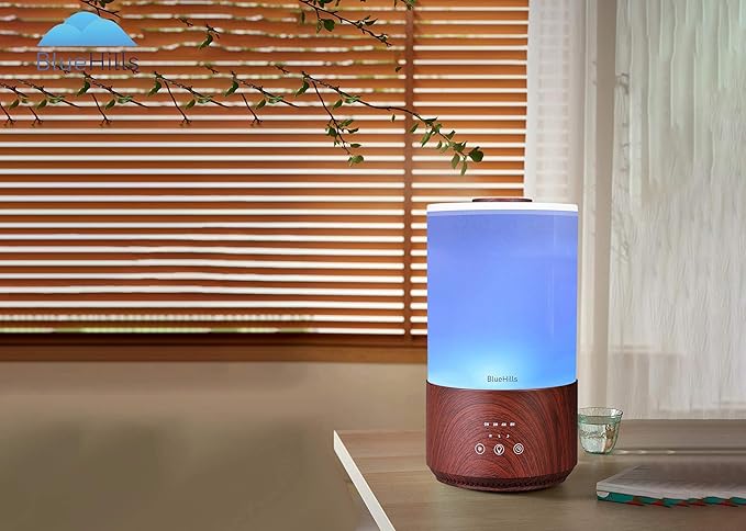 BlueHills Premium 4000 ml Tall Essential Oil Diffuser 4L 4 Liter 50 Hour Run with Remote Timer Aroma Humidifier 1 Gallon Big Capacity High Mist Output for Large Room Lights Dark Wood Grain XL T402