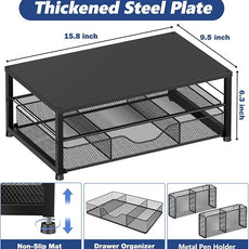 OPNICE Desk Organizer and Accessories, 2-Tier Computer Monitor Stand Riser with Drawer and 2 Pen Holders, Laptop Stand, Office Desk Accessories for Office Supplies, Black 2-Pack