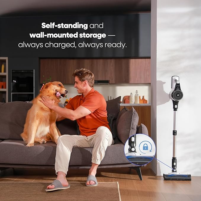 YONNDER Cordless Vacuum Cleaner, 50KPA/550W/70Mins Powerful Stick Vacuum for Home, Anti-Tangle, Self-Standing, Lightweight, Charging Dock, Vacuum Cleaner for Hardwood Floor/Carpet/Pet Hair/Car, M1