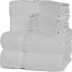 Towel Bazaar Premium Cotton Super Soft and Absorbent Turkish Towels (8-Piece Towel Set, White)
