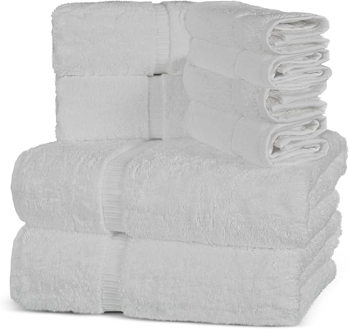 Towel Bazaar Premium Cotton Super Soft and Absorbent Turkish Towels (8-Piece Towel Set, White)