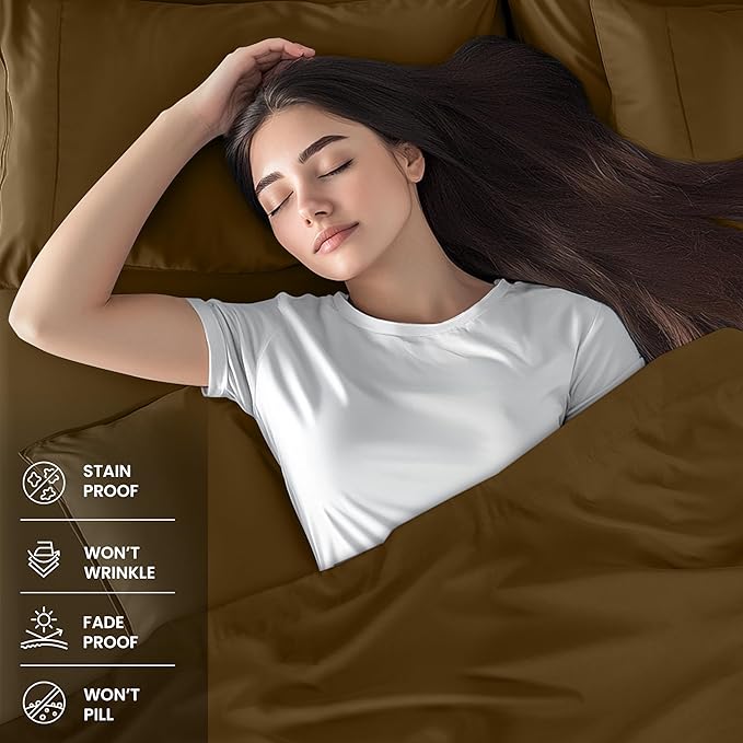 Utopia Bedding Queen Sheet Set – 4 Piece Bed Sheets for Queen Size Bed, Soft and Breathable Microfiber, Includes 1 Fitted Sheet, 1 Flat Sheet and 2 Pillowcases (Mocha)
