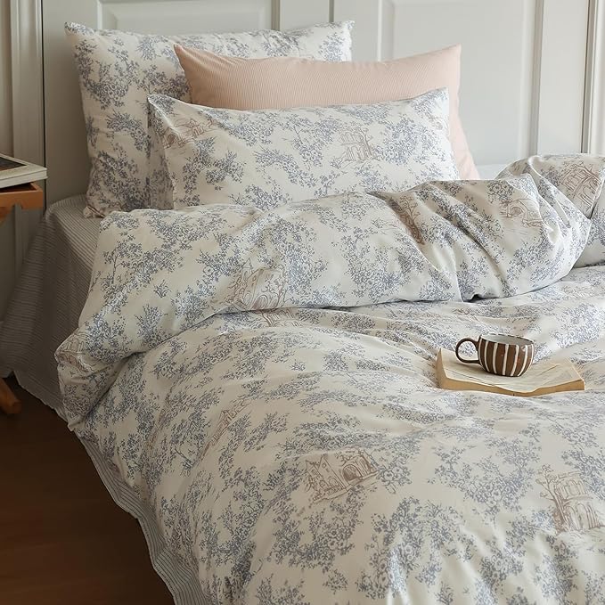 HighBuy Garden Floral Duvet Cover Queen Size Soft Cotton Flower Bedding Set Queen Vintage Boho Flower Comforter Cover Botanical Floral Duvet Cover for Kids Girls with 2 Pillowcases Queen Bedding Set