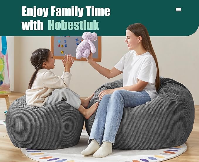 Hobestluk 3.5FT Bean Bag Chair Large Bean Bag with Filler Included Bean Bag Chairs for Adults Teardrop Bean Bag Chair with Removable Cover for Bedroom Living Room - (Large, Grey)