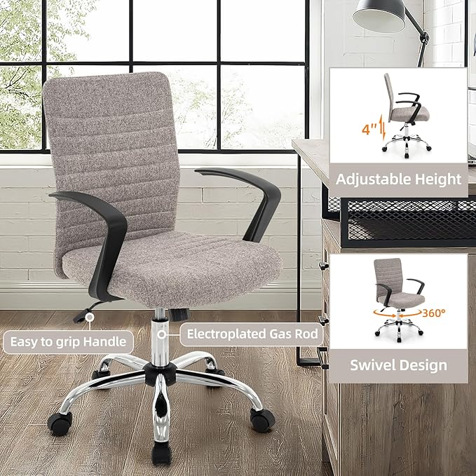 422 High Back Ribbed Office Chair Ergonomically Designed with Armrest Executive Swivel Computer Chairs with Wheels for Conference Study Leisure(Light Grey)