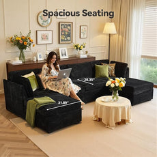 Large 6 Seat Modular Sectional Sofa with Ottoman Seat Corduroy Sleeper Sectional Sofa Bed Oversized Convertible Modular Couch for Living Room
