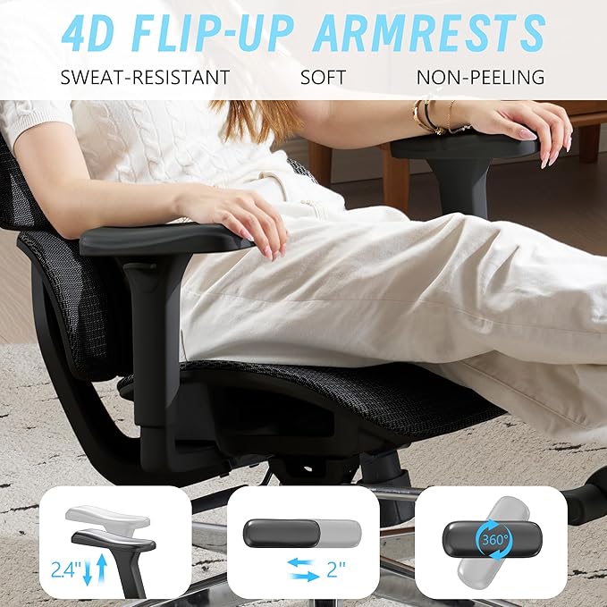Ergonomic Office Chair, Gaming Chair, Office Chair, Mesh Gaming Chair, 880LBS, 5-Level Backrest Height & 4D Flip-Up Arms for Office, Home & Gaming Desk