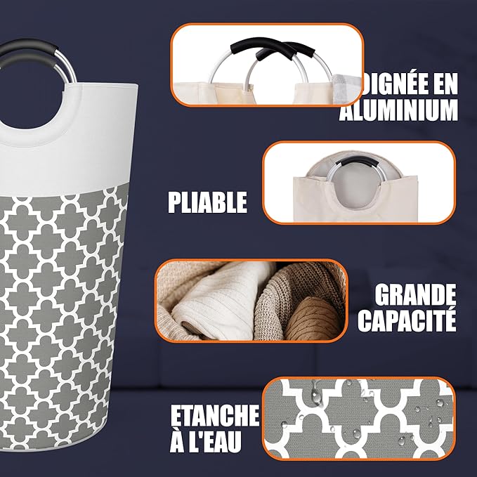 Caroeas 90L Light Laundry Basket (13 Colors), Waterproof Laundry Hamper, Laundry Bag with Padded Handles, Clothes Hamper, Collapsible Laundry Basket Easy Storage