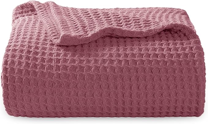 Bedsure Gentlesoft 100% Cotton Large Throw Blanket for Couch 50x70 inches - Breathable and Soft, Waffle Weave Throw Blanket for Office, Dusty Rose