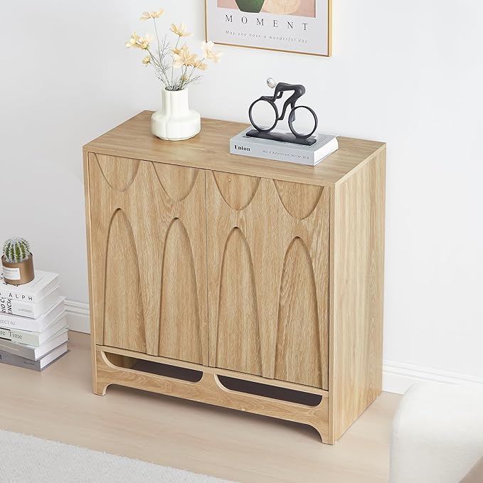 Sideboard Buffet Cabinet with Storage Set of 2, 63” Mid Century Modern Storage Cabinet with Adjustable Shelf and 4 Doors for Dining Room, Living Room,Entry