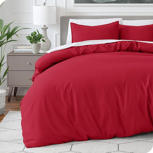 Bare Home Bedding Duvet Cover Oversized Queen Size - Premium 1800 Super Soft Collection - Lightweight, Cooling Duvet Cover - Soft Breathable Bedding (Oversized Queen, Red)
