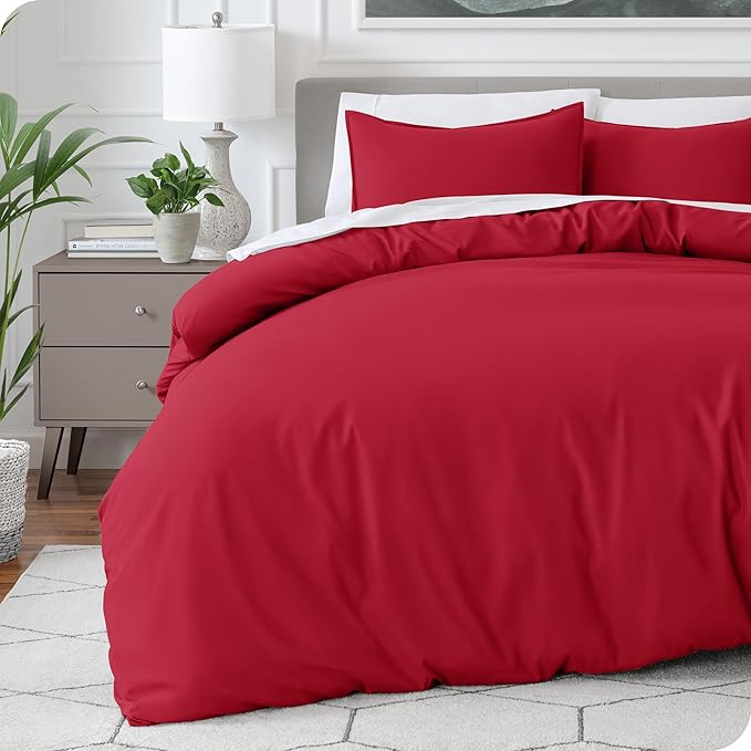 Bare Home Bedding Duvet Cover Extra Long Size - Premium 1800 Super Soft Collection - Lightweight, Cooling Duvet Cover - Soft Breathable Bedding (Twin/Twin XL, Red)