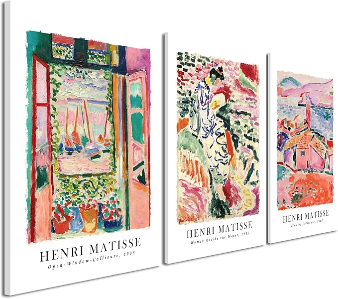 Wieco Art 3 Piece Henri Mattise Canvas Wall Art Abstract Colorful Matisse Posters Canvas Prints for Wall and Home Office Decorations