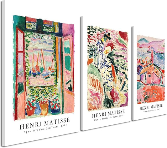 Wieco Art 3 Piece Henri Mattise Canvas Wall Art Abstract Colorful Matisse Posters Canvas Prints for Wall and Home Office Decorations