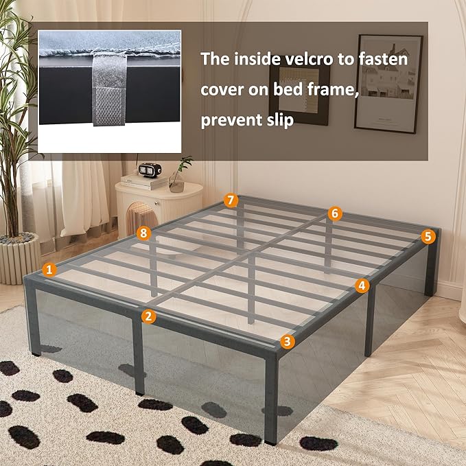 18 Inch Full Size Bed Frame with Skirt, Heavy Duty Metal Bed Frame Full, No Box Spring Needed, Support Up to 3000 lbs, Easy Assembly, Noise Free, Black