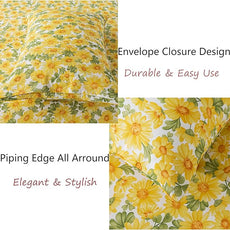 FADFAY Sunflower Sheets Set Queen Vintage Yellow Floral Bedding Rustic Botanical Sheets Shabby Floral Farmhouse Bedding 100% Percale Premium Cotton Soft Deep Pocket Fitted Sheet 4Pcs, Queen Size