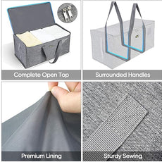 BALEINE Extra Large Storage Tote with Zippers & Carrying Handles, Heavy-Duty Oxford Fabric Moving Bags for Laundry, Space Saving, Storage, Winter Gray