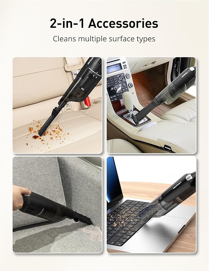 Aspiron Cordless Handheld Vacuum, 24KPA Powerful Car Vacuum, 2-Speed, 2 Charging Methods, Wireless Charger, Ergonomic Handle, Portable Rechargeable Vacuum Cleaner for Car, Home, Black Green