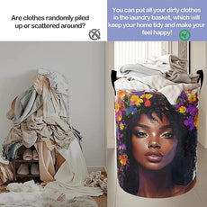 Laundry Basket-Black Girl Foldable Waterproof Oxford Cloth Funny Tote Bag Laundry Hamper Clothes Storage Bucket Organizer For Bathroom/Laundry Storage/Bedroom Storage Basket