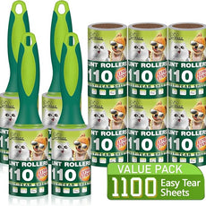 Extra Sticky Lint Rollers for Pet Hair, 1100 Sheets Total, Upgraded 4 Handles with 10 Refills Portable Travel Size for Couch Furniture Clothes Dog & Cat Hair Remover