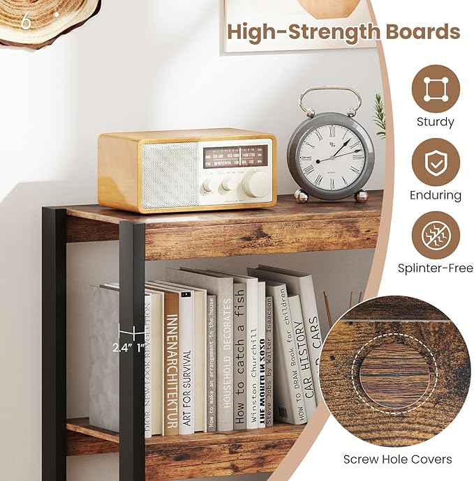 Giantex 3 Tier Bookshelf, Freestanding Wooden Bookcase with Dual Anti-Tipping Kits, Open Display Rack Shelving Unit, Storage Organizer for Living Room, Bedroom & Study (1,Rustic Brown & Black)