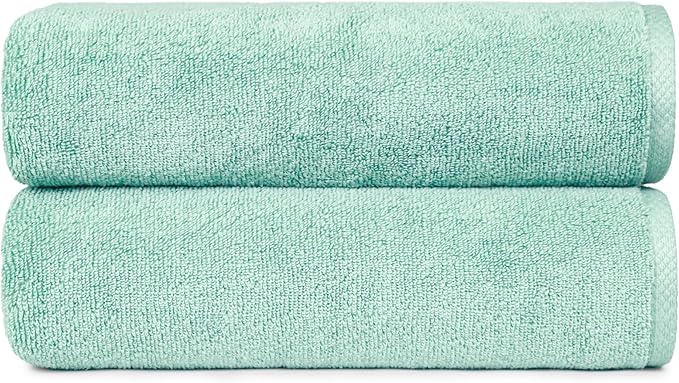 Amazon Basics 100% Cotton Quick-Dry Lightweight Bath Towel, 2 Count, Seafoam Green, 12 Pack