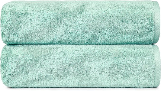 Amazon basics 100% cotton quick-dry lightweight bath towel, 2-pack, seafoam green, 54" x 30"