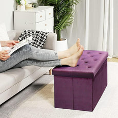 B FSOBEIIALEO Folding Storage Ottoman, Long Ottomans Shoes Bench, Velvet Storage Chest Footrest Seat 31.5