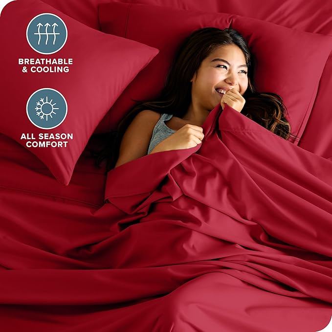 Bare Home Hotel Luxury Full Sheet Set, Extra Soft - 6 Piece Set - Deep Pockets - Easy Fit - Cooling & Breathable - Wrinkle, Fade, Stain Resistant - Includes 4 Pillowcases (Full, Red)