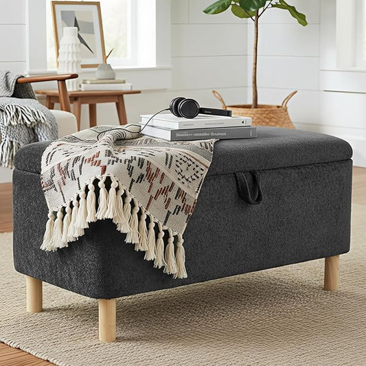Ottoman with Storage, Storage Ottoman Bench, Entryway Bench, End of Bed Bench with Wood Legs for Bedroom, Living Room,Dark Grey