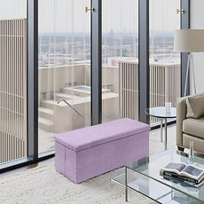 PINPLUS Folding Storage Ottoman Bench, Sherpa Ottoman with Storage, Large Long Shoes Bench Chest with Lid, Footrest for Living Room, Entryway, Purple 43'' x 15'' x 15''