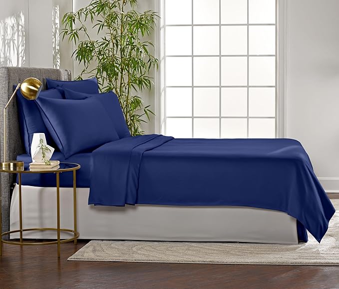 Pure Bamboo King Sheets, Genuine 100% Organic Viscose Derived from Bamboo Bed Sheet Set, Luxuriously Soft & Cooling, Double Stitching, 2 Year Quality Promise (King, Cobalt Blue)