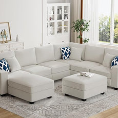 Legend Vansen Modular Sectional Sofa U Shaped Couch with Ottoman Modern Reversible Corner Sectional Couch for Living Room (Cream, U Shaped Sofa-3)