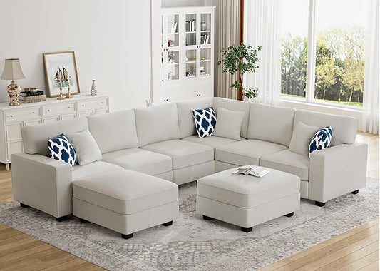 Legend Vansen Modular Sectional Sofa U Shaped Couch with Ottoman Modern Reversible Corner Sectional Couch for Living Room (Cream, U Shaped Sofa-3)