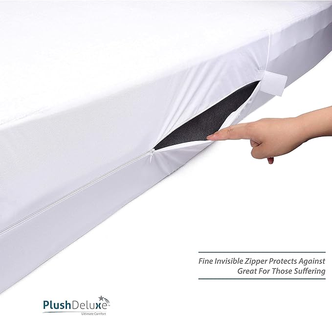 PlushDeluxe Premium 100% Waterproof Mattress Encasement, Breathable Soft Cotton Terry Surface (9"-12" Deep, Twin 39X75)
