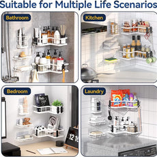 YASONIC Corner Shower Caddy, 5-Pack Adhesive Rustproof Stainless Steel Shower Organizer with Soap Holder, No Drilling Shower Shelf for Inside Shower, Dorm, Renters, White