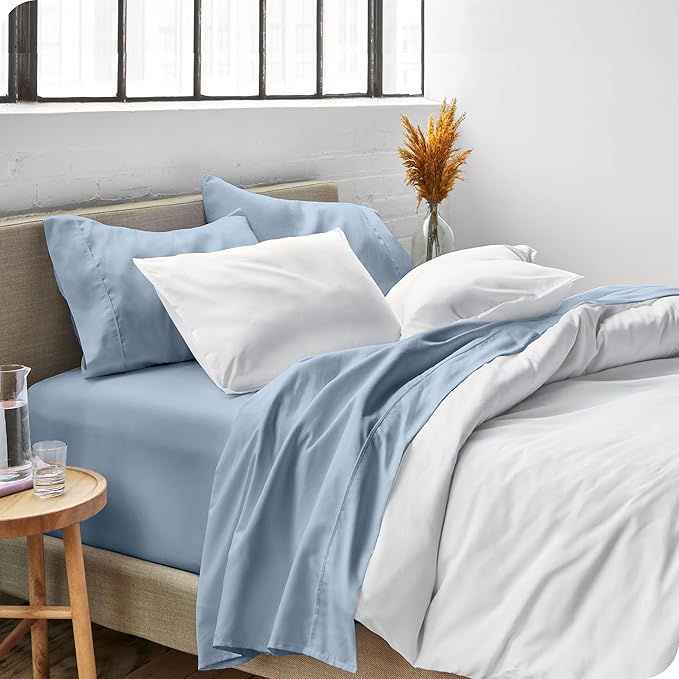 Bare Home Split Head Flex King Sheet Set - 1800 Ultra-Soft Microfiber Bed Sheets - Double Brushed - Deep Pockets - Easy Fit - 4 Piece Set - FlexTop King Bedding (Split Head Flex King, Dusty Blue) BareHome
