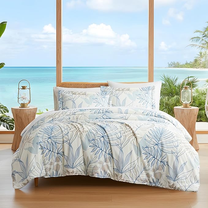 Southshore Fine Living, Inc. Oversized Tropicall California King/King Duvet Cover Set – Hotel Quality, Easy Care, Fade-Resistant Bedding – Includes 1 Duvet Cover and 2 Pillow Shams, Tropic Leaf Blue