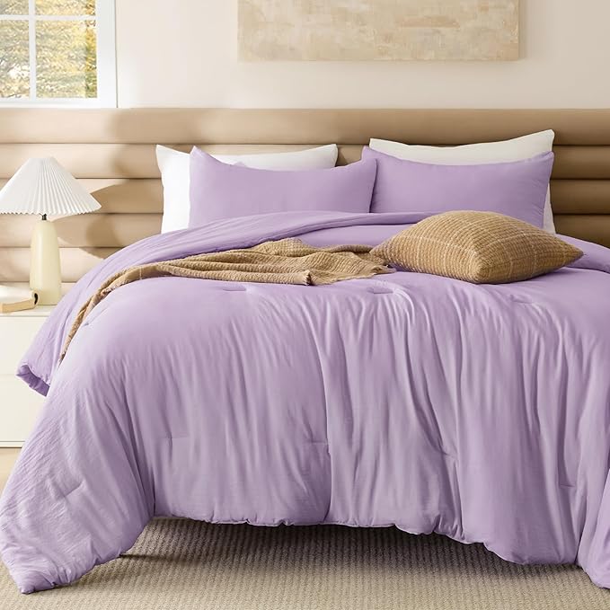 Bedsure Twin/Twin XL Comforter Set, Lavendar Prewashed Bedding for All Seasons, 2 Pieces GentleSoft™ Warm Down Alternative Bed Set, 1 Lightweight Comforter (68"x88") and 1 Pillowcase (20"x26")